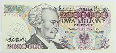 Banknot 2 000 000 zł 1992 rok - Z BŁĘDEM - Seria A