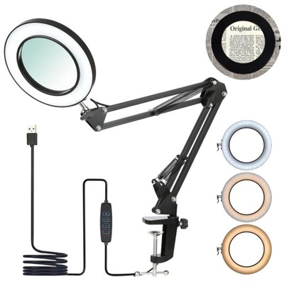 LAMPA LED Z LUPĄ 10X UCHWYTEM DO STOŁU 3 TEMPERATURY BARWOWE REGULOWANY