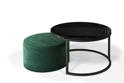 Ława CIRI stolik zielona pufa czarny czarny połysk