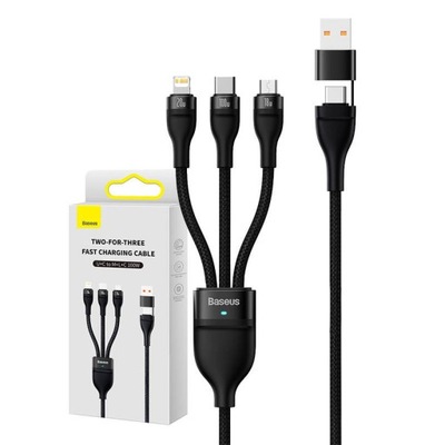Kabel USB 3w1 Baseus Flash Series 2, USB-C + micro USB + Lightning, 100W, 1