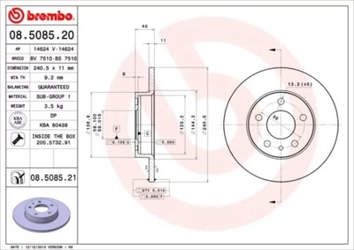 BREMBO 08.5085.21 DISCO DE FRENADO  