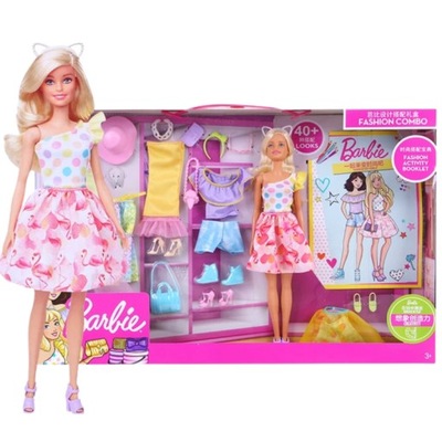 Barbie lalka + Garderoba Szafa Barbie ubranka GFB83