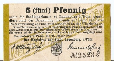 Lębork 5 Pfennig 1917 Wilhelm II Lauenburg in Pommern (Pomorze)