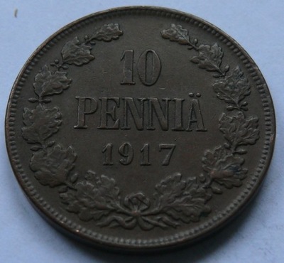 FINLANDIA - MIKOŁAJ II 10 PENNIA 1917