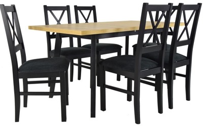 Rozkładany stół plus 6 krzeseł z drewna z KRZYŻEM