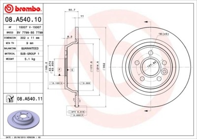 DISCOS DE FRENADO PARTE TRASERA BREMBO 08.A540.11 08A54011  