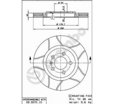 BREMBO ДИСК ТОРМОЗНОЙ 280X22 V SEAT TOLEDO