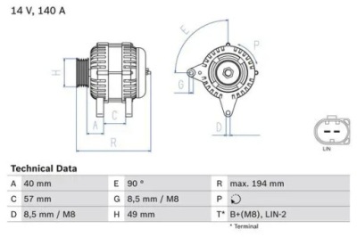 Генератор 140a 986 083 130 bosch audi a1 a3 фото №1