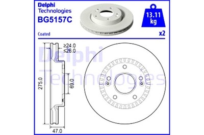 DELPHI ДИСКИ ТОРМОЗНЫЕ ТОРМОЗНЫЕ 2 ШТУКИ. POKRYWANE