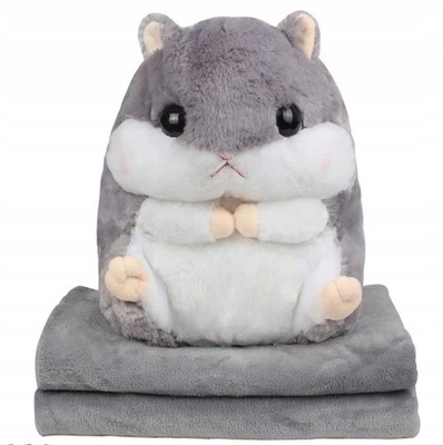 Koc z Poduszką 2w1 Maskotka Chomik szary