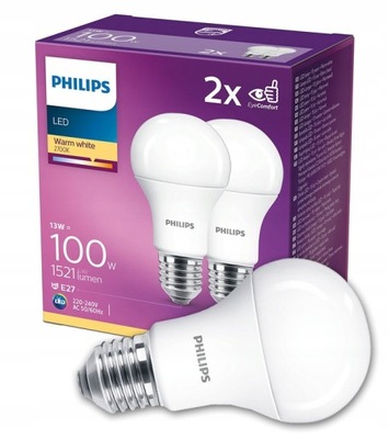 2x Żarówka LED E27 A60 13W = 100W 1521lm PHILIPS