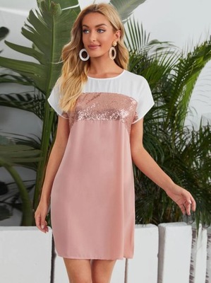 SHEIN RÓŻOWA SUKIENKA MINI CEKINY (XL)