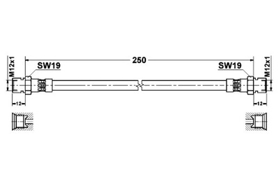 ATE ПАТРУБОК ТОРМОЗНОЙ ГИБКИЙ DŁ 250MM M12X1 MERCEDES UNIMOG 1000