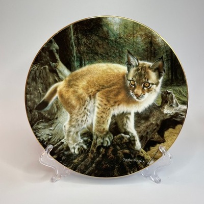 Talerz kolekcjonerski dekoracyjny dzikie koty młody Ryś Europejski