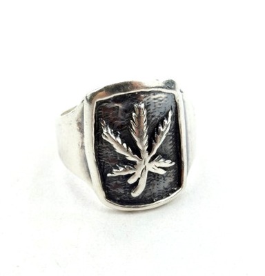 Srebrny pierścionek marihuana listek konopia