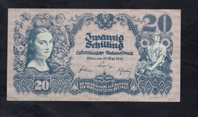 BANKNOT AUSTRIA -- 20 szylingów -- 1945 rok