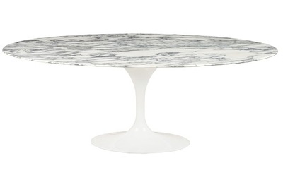Stół TULIP ELLIPSE MARBLE ARABESCATO - biały - blat owalny marmurowy, meta