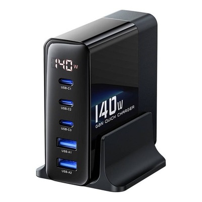 Ładowarka sieciowa Toocki TCTZ M-YLC01 3xUSB-C / 2xUSB-A, GaN, 140W (czarna