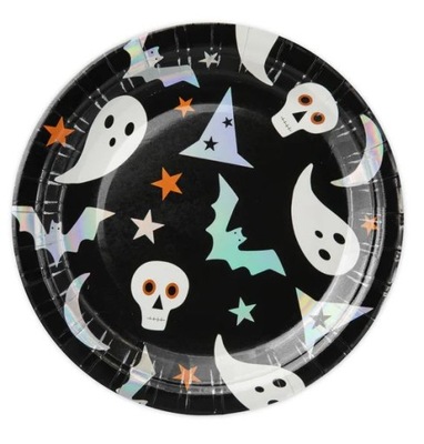 Talerzyk papierowy Halloween zestaw talerzyków nietoperz duch 18 cm 6 szt