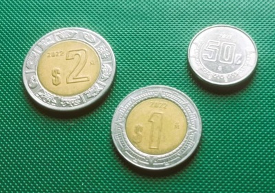 MEKSYK Nowy - Zestaw 3 monet 50 Centavos 1 2 Pesos 2021 2022 Bimetal k80
