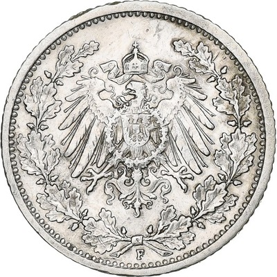 NIEMCY - IMPERIUM, 1/2 Mark, 1909, Stuttgart, Sreb