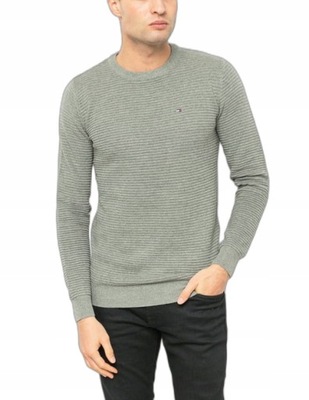 TOMMY HILFIGER XXL SWETER swetr SZARY prążki slim