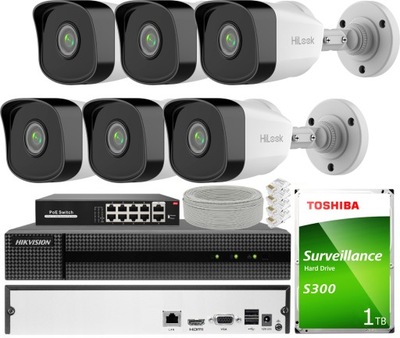 Monitoring IP Hilook By Hikvision 6 Kamer PoE IPCAM-B2 2Mpx Rejestrator 1TB