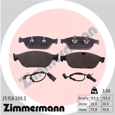 ZIMMERMANN 25158.200.2 KOMPLEKTAS TRINKELIŲ HAMULCOWYCH, 