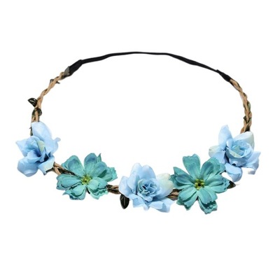 Kwiatowa girlanda artystyczna tiara z kwiatami opaska do włosów wianek regulowana nowa niebieska