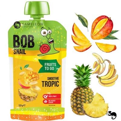 BOBSNAIL MUS bez CUKRU smoothie TROPIKALNY tropic MANGO BANAN ANANAS 120G