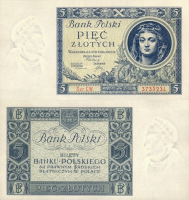 POLSKA - 5 ZŁOTYCH - 1930 - P-72 - UNC seria CN.