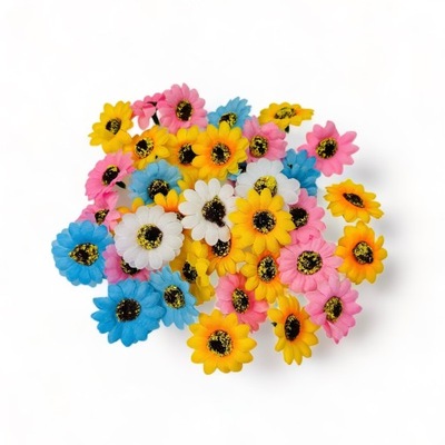 Kwiatki kolorowe materiałowe rękodzieło DIY zestaw 50 szt