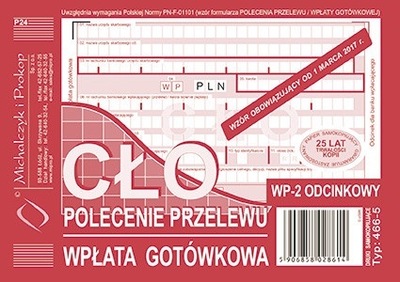 CŁO polecenie przelewu wpłata gotówkowa NOWOŚĆ