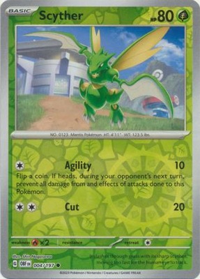 Pokemon Obsidian Flames 004/197 Scyther Common Reverse Holo