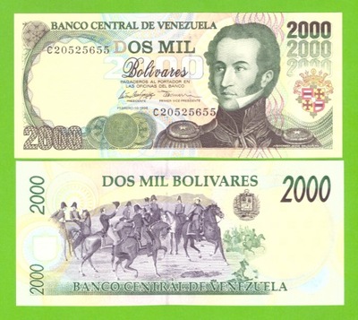 WENEZUELA 2000 BOLIVARES 1998 P-77 UNC