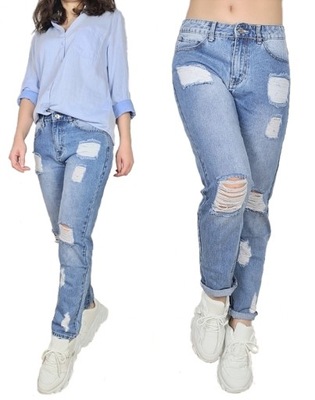 BOYFRIEND spodnie DZIURY przetarcia ROZMIARY jeans