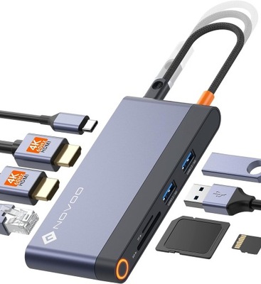 HUB USB-C NOVOO RM8F PRO HUB ADAPTER USB C DOCKING STATION DUAL HDMI 4K 8W1