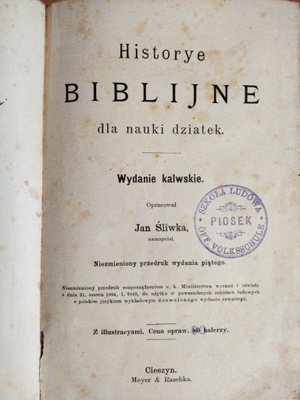 HISTORYE BIBLIJNE DLA NAUKI DZIATEK WYDANIE KALWSKIE JAN ŚLIWKA Biblia