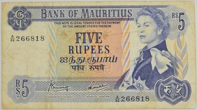 14.Mauritius, 5 Rupii 1967, P.30.b, St.3/3+
