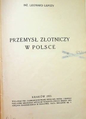 Przemysł złotniczy w Polsce 1933 r.