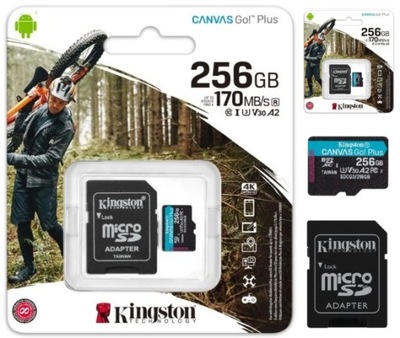 KARTA PAMIĘCI KINGSTON CANVAS GO MicroSD SDXC 256GB 170MB/s C10 U3 A2 V30
