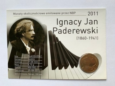 BLISTER 2 ZŁ Z 2011 R. IGNACY JAN PADEREWSKI