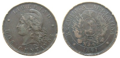 616. ARGENTYNA, 2 CENTAVOS, 1891