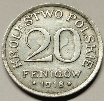 Królestwo Polskie 20 Fenigów 1918 F Stuttgart Efekt Ducha