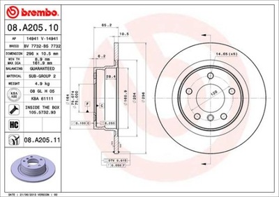 ДИСКИ ТОРМОЗНЫЕ ТОРМОЗНЫЕ ЗАД BREMBO 08.A205.11 08A20511