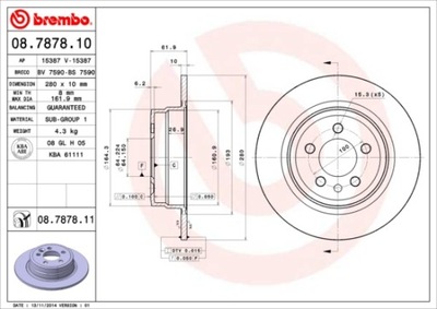 DISCOS DE FRENADO PARTE TRASERA BREMBO 08.7878.11 08787811  