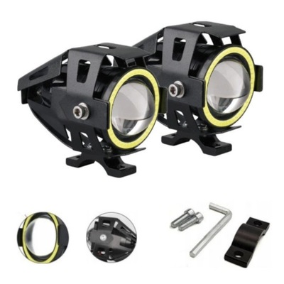 2x HALOGENY MOTOCYKLOWE LAMPY REFLEKTORY RING LED 3Ccc