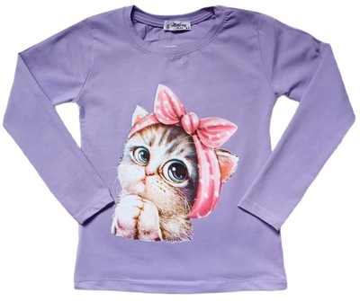 Bluzka dla dziewczynki z kotkiem kotem 98 fioletowa z długim rękawem kot