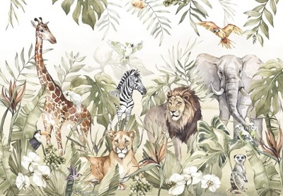 Tapeta dla dzieci PARADISE Zwierzęta Żyrafa Słoń