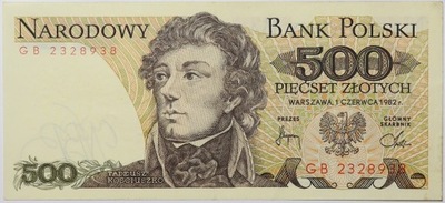 Banknot 500 zł 1982 rok - Seria GB